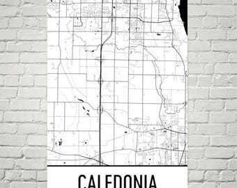 Caledonia NY Street Map Art Print, Genesee Valley Decor