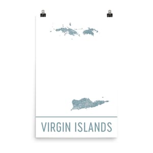 Impressão artística de mapa das Ilhas Virgens dos EUA, pôster de arte das Ilhas Virgens, arte de parede USVI, mapa das Ilhas Virgens, impressão USVI, presente, arte de aniversário