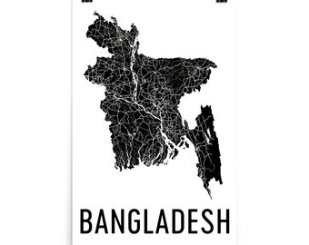 Bangladesh Street Map Art Print, Modern Wall Decor