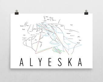 Alyeska Ski Resort Map Art Print: Minimalist Alaska Trail Map