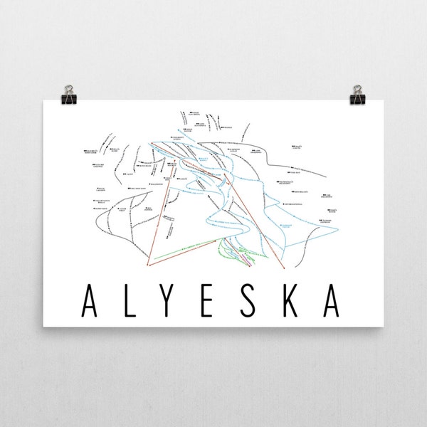 Alyeska Ski Map Art, Alyeska Alaska, Alyeska Trail Map, Alyeska Ski Resort Print, Alaska Poster, Alaska Art, Alaska Print, Alyeska