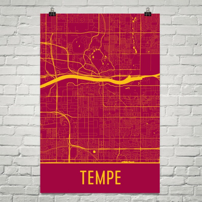 Tempe Map, Tempe Art, Tempe AZ Print, Tempe AZ Poster, Tempe Wall Art, Tempe Gift, Tempe Print, Map of Tempe, Tempe Decor, Tempe Map Art image 2