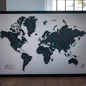 World Map Push Pin, World Map Wall Art, Travel Map, Detailed World Map With Lots of Cities, Travel Tracking World Map With Push Pins