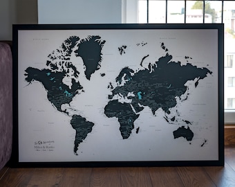 World Map Push Pin, World Map Wall Art, Travel Map, Detailed World Map With Lots of Cities, Travel Tracking World Map With Push Pins