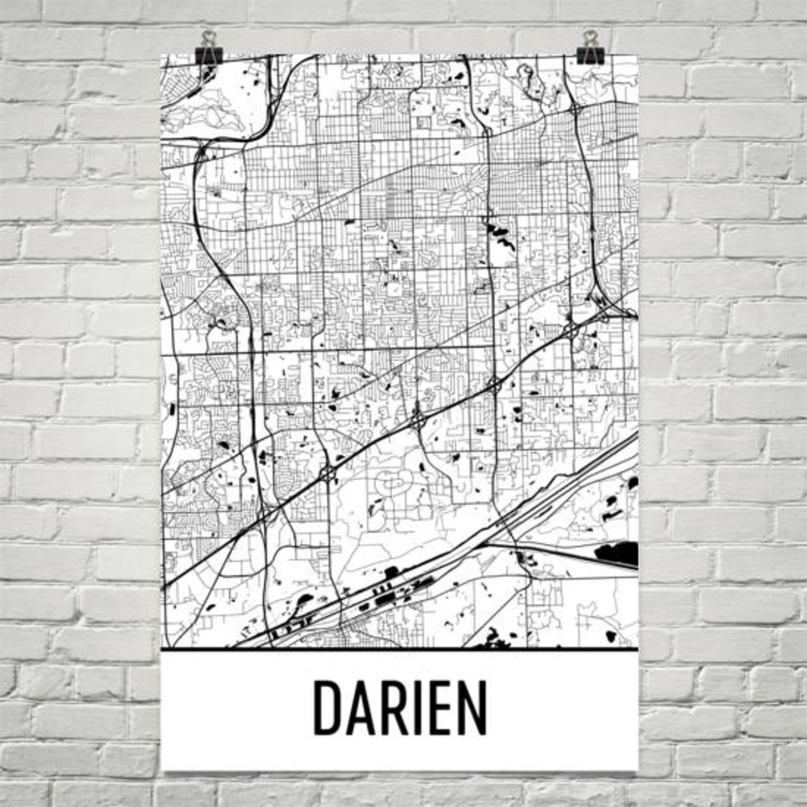 Darien IL Map Darien Illinois Art Darien Print Darien Etsy