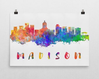 Madison Skyline, Madison Skyline Canvas, Madison Skyline Art, Madison Watercolor Skyline, Skyline of Madison, Art, Poster, Gift