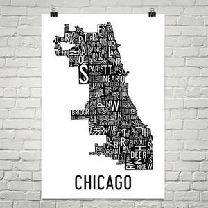 Impression de Chicago typographie quartier carte ville d’Art, Chicago Wall Art, Chicago affiche d’Art, cadeau, carte de Chicago, Chicago, Illinois, œuvre d’art