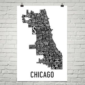 Chicago Typography Neighborhood Map Art City Print, Chicago Wall Art, Chicago Art Poster, Gift, Map of Chicago, Chicago Artwork, Illinois