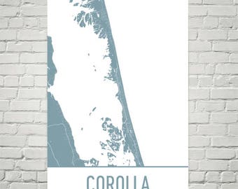 Stampa artistica della mappa di Corolla NC, poster di Outer Banks