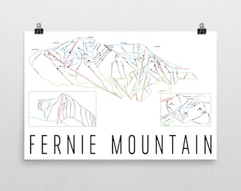 Fernie Ski Resort Map Art Print, British Columbia, Ski House Decor