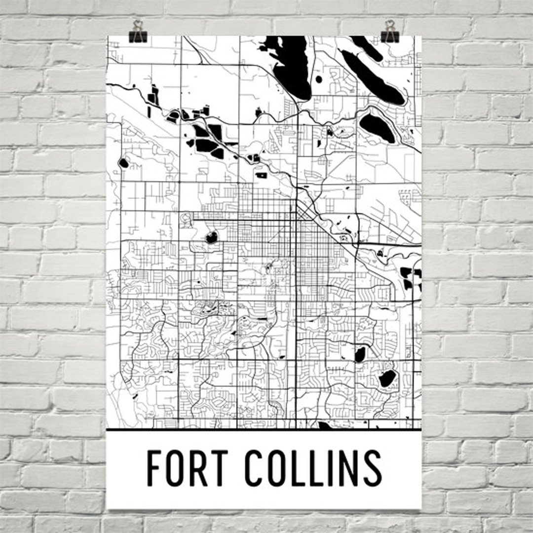 Fort Collins CO Map, Fort Collins Art, Fort Collins Print, Fort Collins