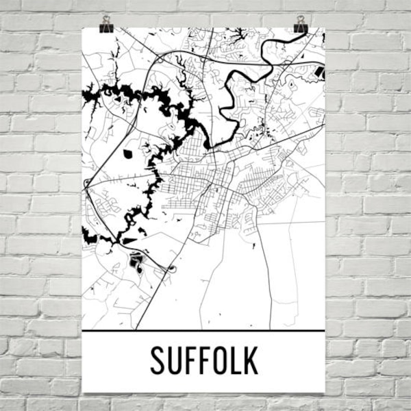 Suffolk VA Map Print, Modern City Street Art