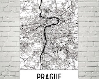 Kunstdruk kaart Praag: plattegrond van de stad Tsjechië