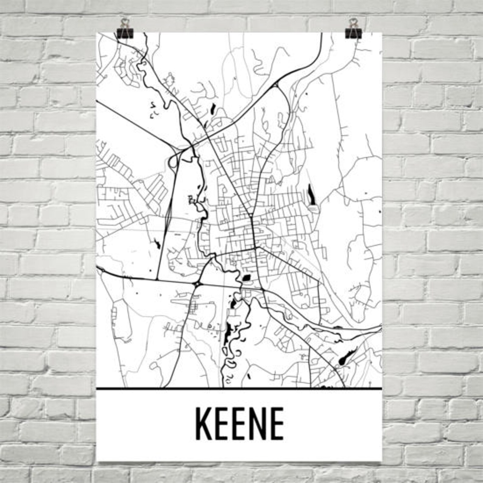 Keene NH Map Keene State Art Keene Print Keene NH Poster Etsy