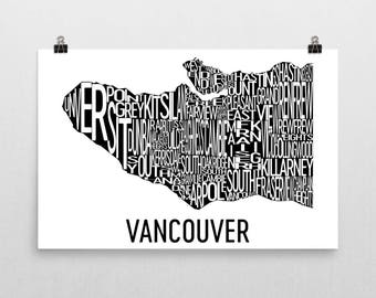 Impresión artística del mapa tipográfico del vecindario de Vancouver