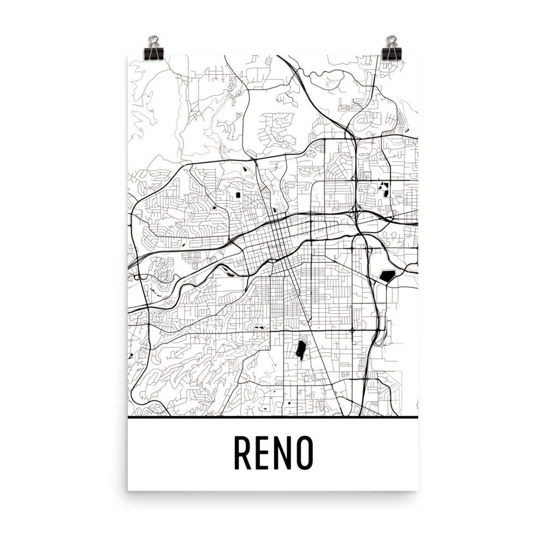 Reno Map, Reno Art, Reno Print, Reno NV Poster, Reno Wall Art, Map of ...
