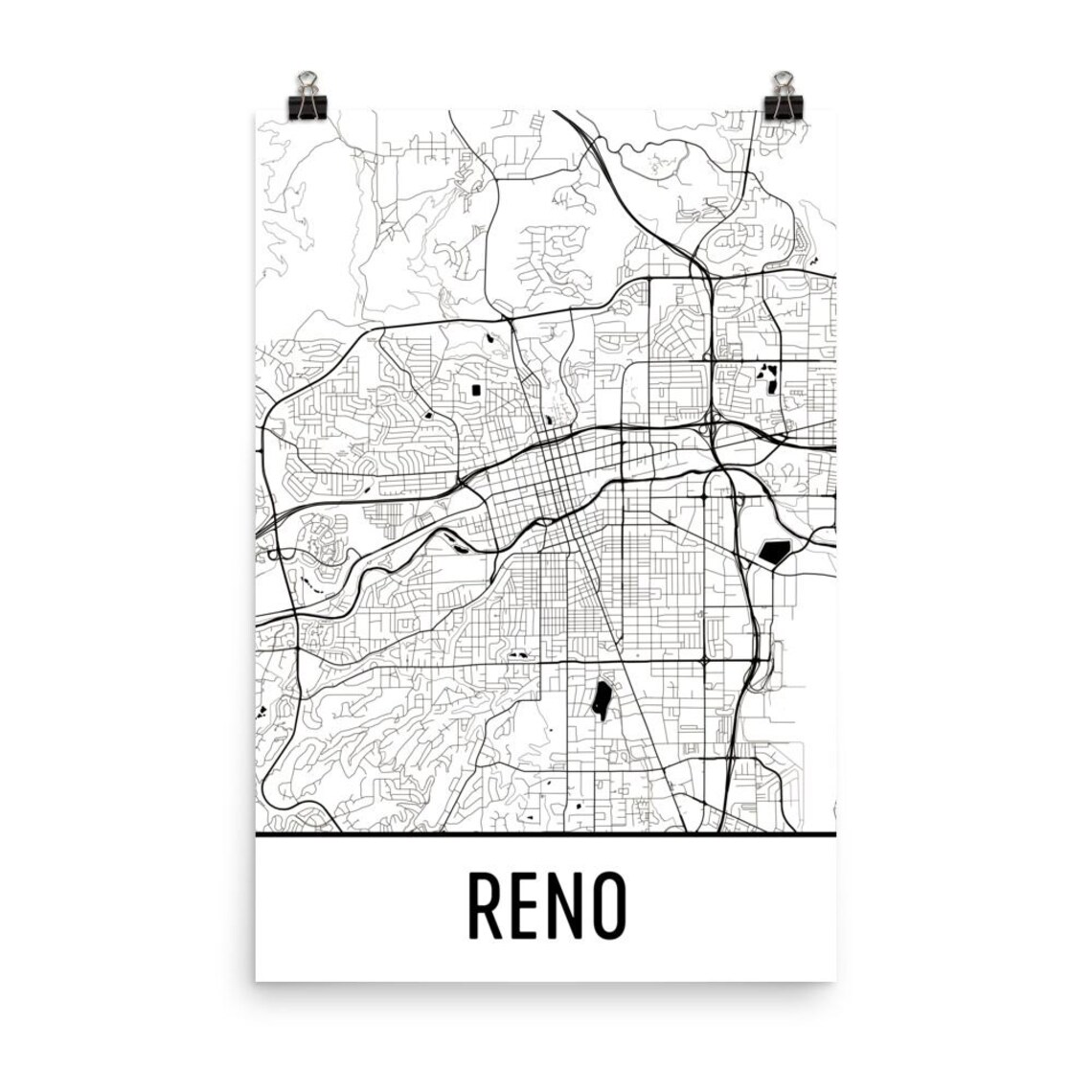 Reno Map Reno Art Reno Print Reno NV Poster Reno Wall Art - Etsy