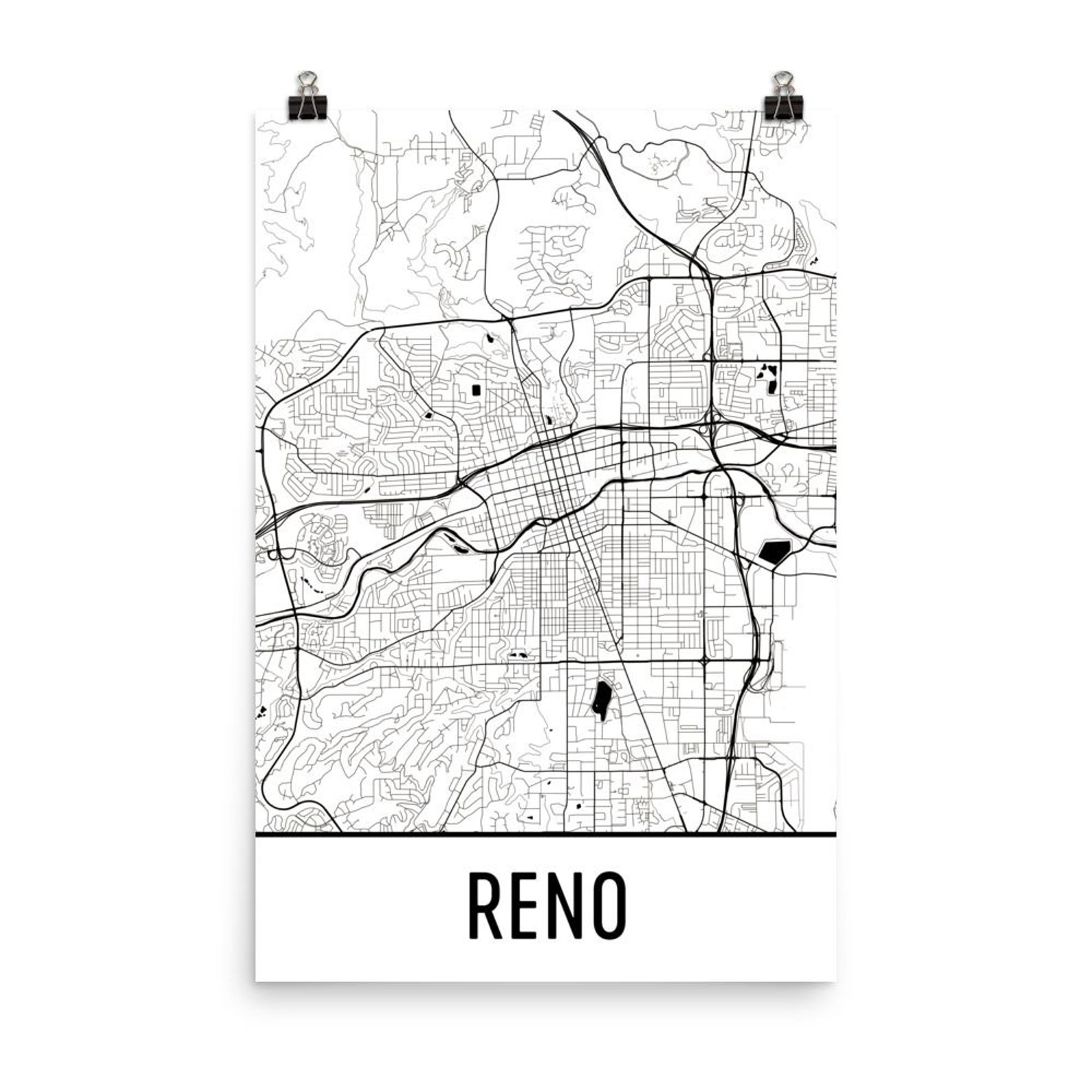 Reno Map Reno Art Reno Print Reno NV Poster Reno Wall Art - Etsy