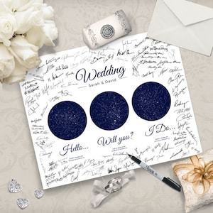 Ciao, ti faccio, Wedding Guestbook, incontrato, fidanzato, sposato, stella mappa, idee di notte cielo, Guest Book alternativa, nozze, Sky Chart