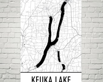 Keuka Lake Map Art Print, Finger Lakes NY, Upstate New York Decor