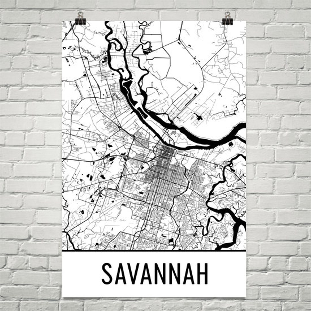 Savannah Map Art Print, Savannah GA Art Poster, Savannah Wall Art