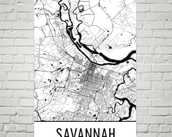 Savannah GA Map Art Print: Modern City Street Poster