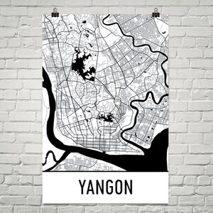 Yangon Map, Yangon Art, Yangon Print, Yangon Myanmar Poster, Yangon Wall Art, Map of Yangon, Yangon Gift, Yangon Decor, Yangon Map Art Print