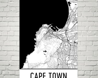 Cape Town Street Map Art Print: Modern Black and White Decor