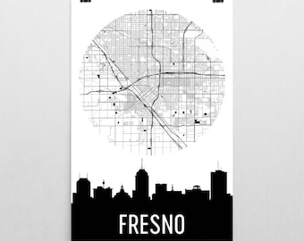 Fresno Skyline Map Art: California Cityscape Poster