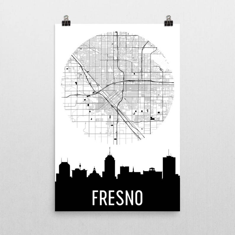Fresno Skyline Fresno Map Fresno Skyline Art Fresno Canvas