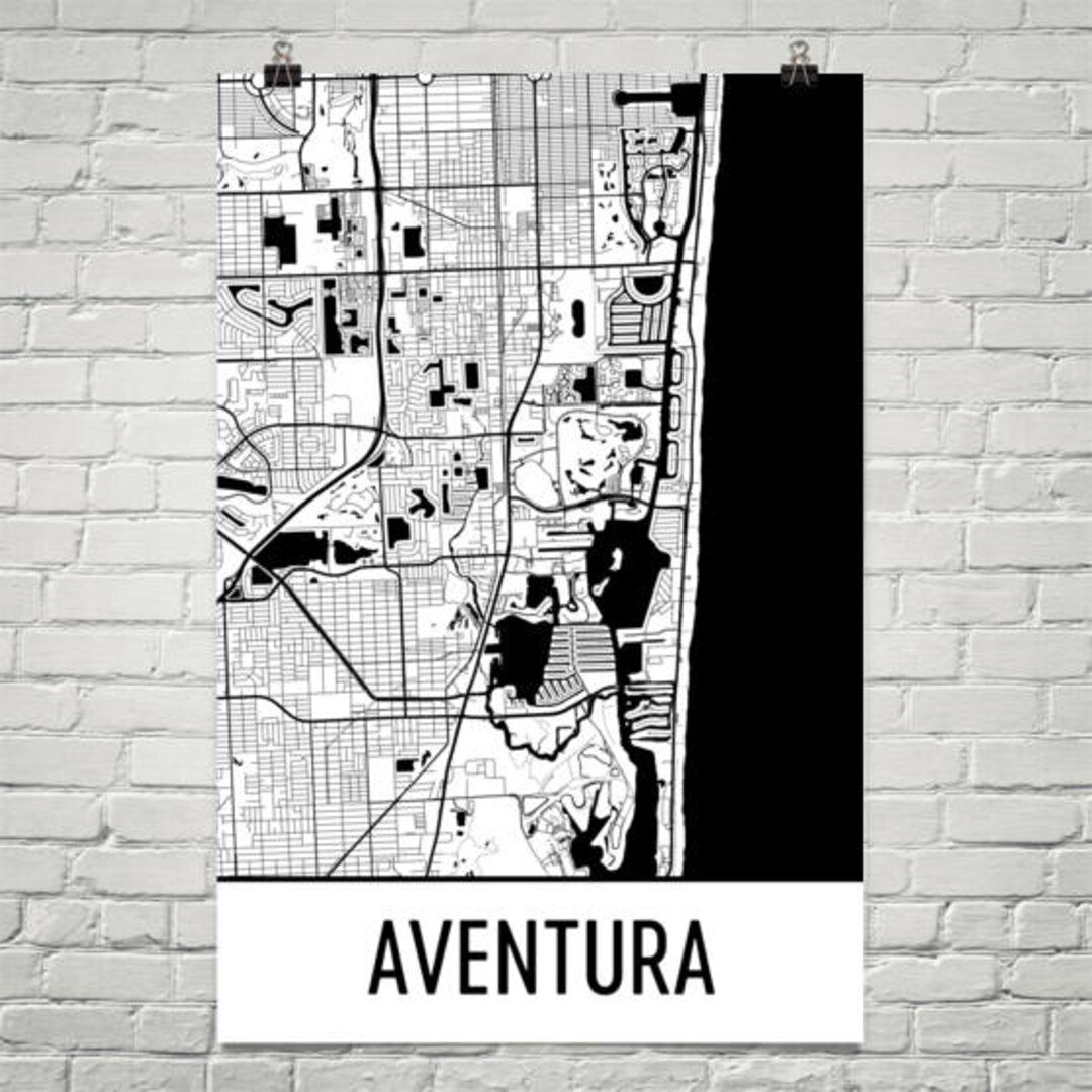 Aventura Map, Aventura Art, Aventura Print, Aventura FL Poster