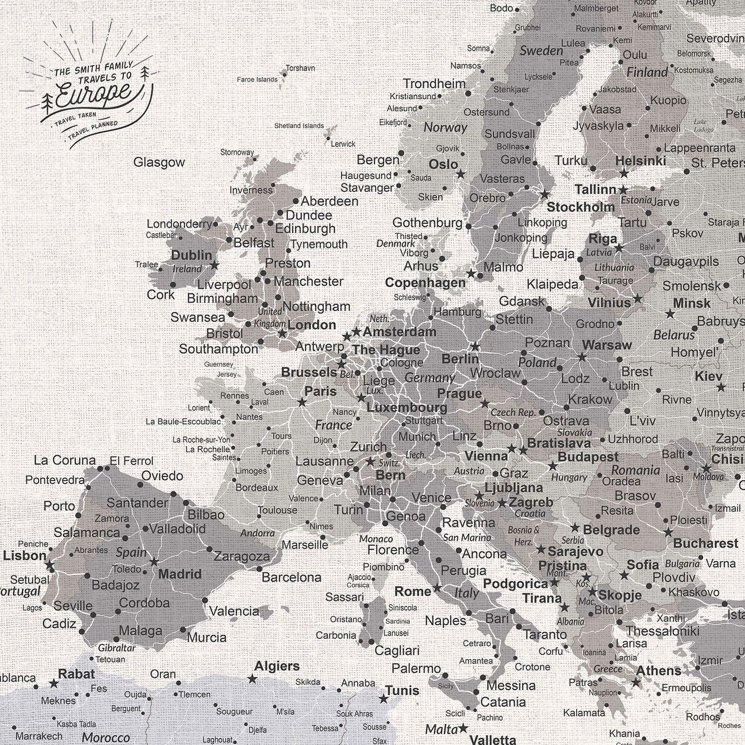 Grey Europe Push Pin Travel Map, Personalized With Pins - Etsy