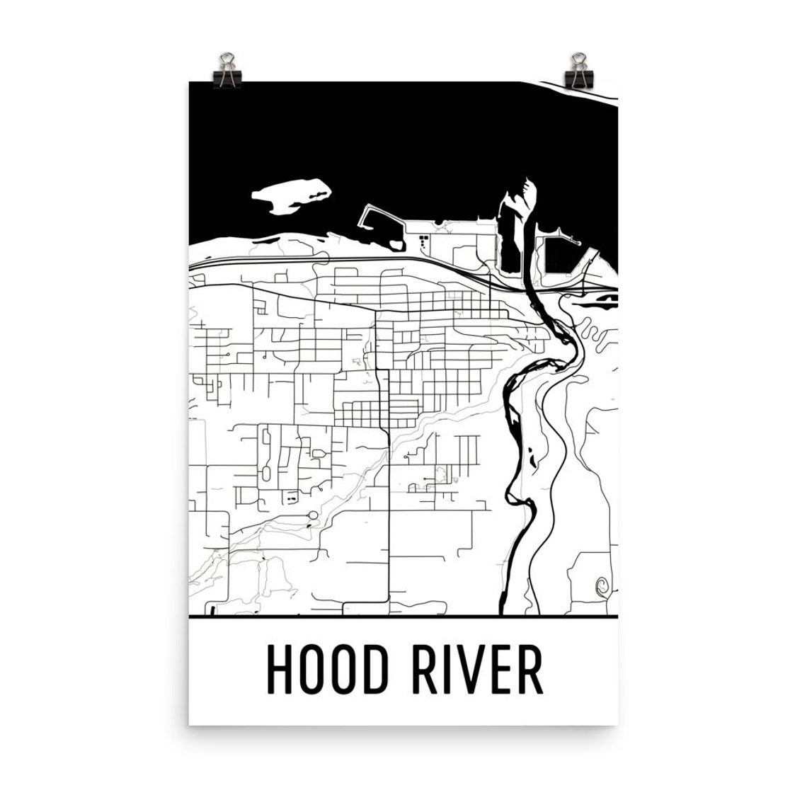 Hood River Map Hood River Art Hood River Print Hood River Etsy