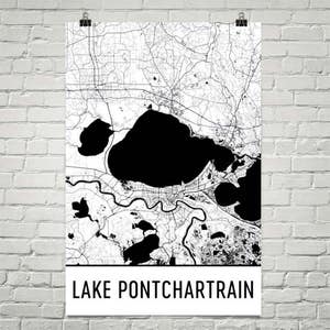 Lake Pontchartrain Louisiana, Lake Pontchartrain LA, New Orleans Map, Louisiana Decor, Lake Map, Pontchartrain Lake Art, Cottage Decor image 1
