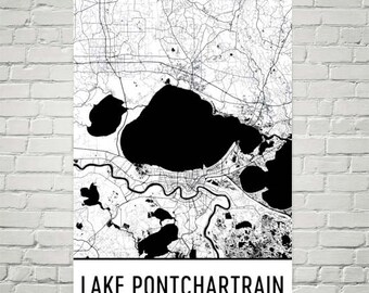 Mappa artistica del lago Pontchartrain: decorazioni della Louisiana, New Orleans