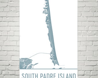 Impresión artística del mapa de South Padre Island: decoración costera de Texas