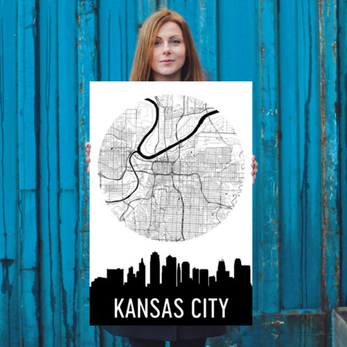Kansas City Skyline Kansas City Map Kansas City Skyline Art Etsy