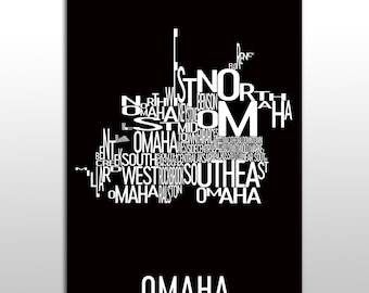Omaha Neighborhood Typografie Karte Kunstdruck