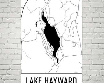 Lake Hayward CT Map Art Print: Connecticut Cottage Decor