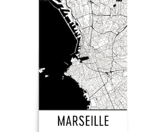 Marseille City Street Map Art Print: Modern Home Decor