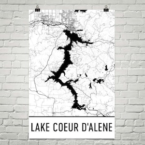 Lago Coeur d ' Alene Idaho ID lago Coeur d ' Alene, Idaho, Idaho mapa decoración, mapa de lago, Coeur d ' Alene Lake arte, arte, Casa Decor, Coeur d ' Alene