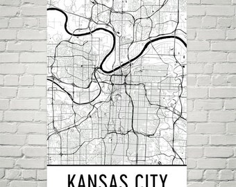 Kansas City Street Map Art Print: Modern Home Decor