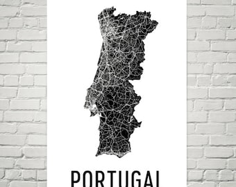 Portugal Map Art Print: Modern Street Map Decor