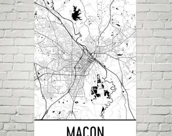 Impresión artística del mapa de calles de Macon, Georgia, póster de paisaje urbano moderno