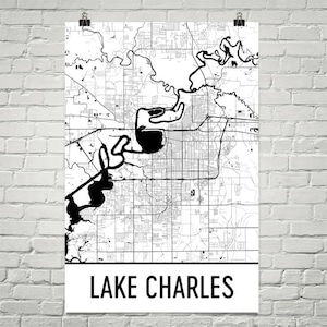 Lake Charles kaart Lake Charles kunst, Lake Charles Print, Lake Charles LA Poster, Lake Wall Art, Louisiana geschenken, kaart van de Louisnana, Decor