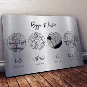10th Anniversary Gift for Wife - Aluminum Tin Map Timeline - Personalized 10 Year Marriage Journey - Custom Metal Wall Art for Couple