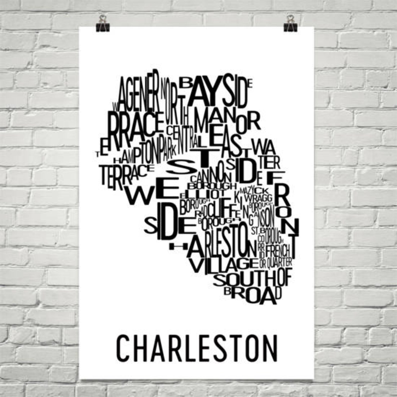Charleston Typography Neighborhood Map Art City Print - Etsy