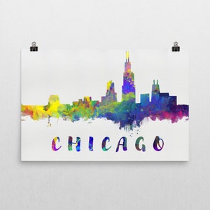 Chicago Skyline, Chicago Skyline Canvas, Chicago Skyline Art, Chicago Watercolor Skyline, Chicago of Boston, Art, Poster, Gift