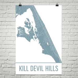 Kill Devil Hills Karte, Kill Devil Hills Kunst, Kill Devil Hills Druck, Kill Devil Hills NC Poster, äußeren Banken Geschenke Karte Outer Banks