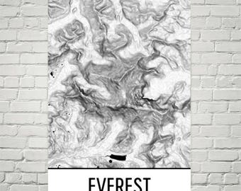 Stampa della mappa topografica del Monte Everest: arte escursionistica minimalista
